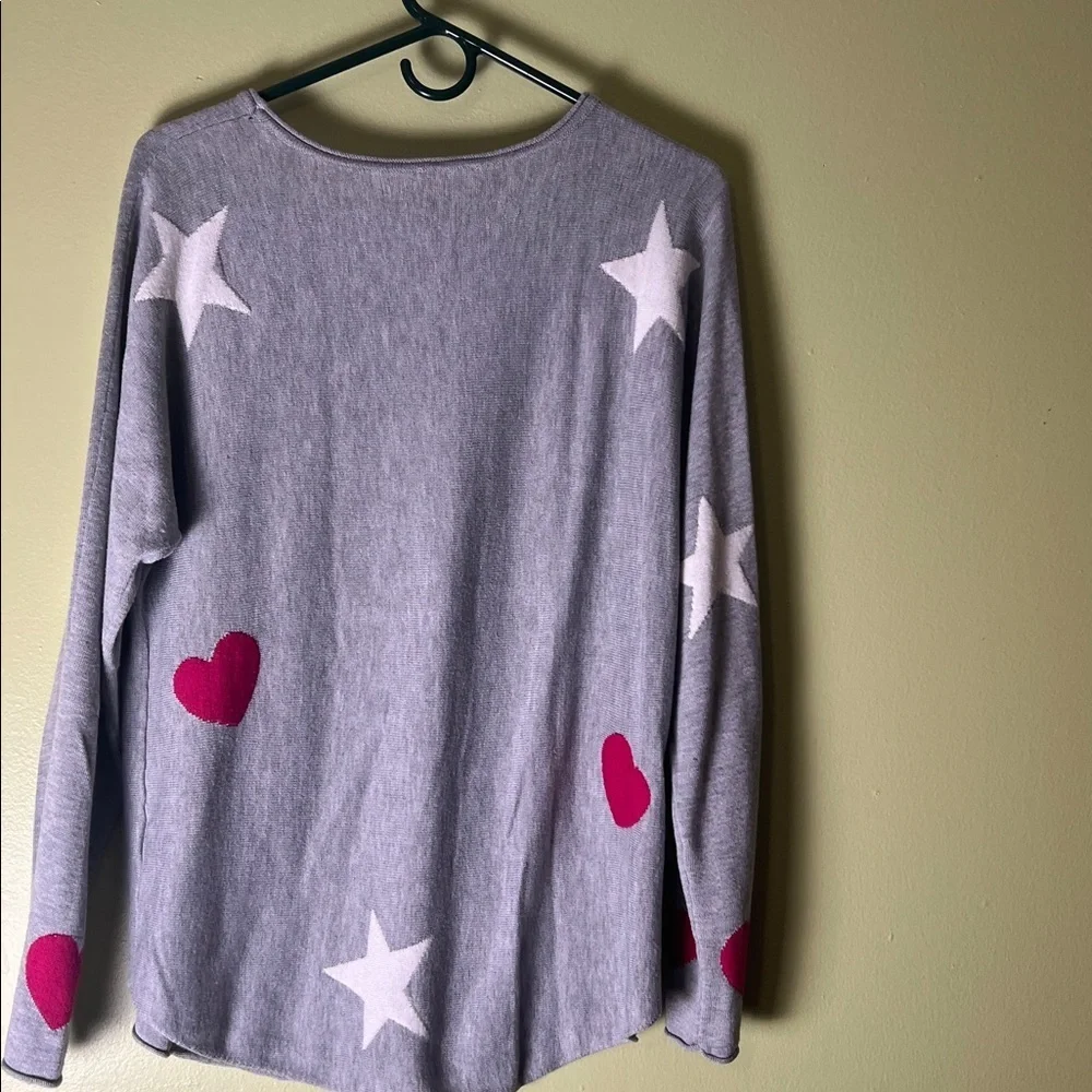 Britney Gray Sweater with Stars and Hearts